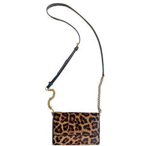 Michael Kors Crossbody Bag Calf Hair & Black Leather Leopard Small Handbag Purse